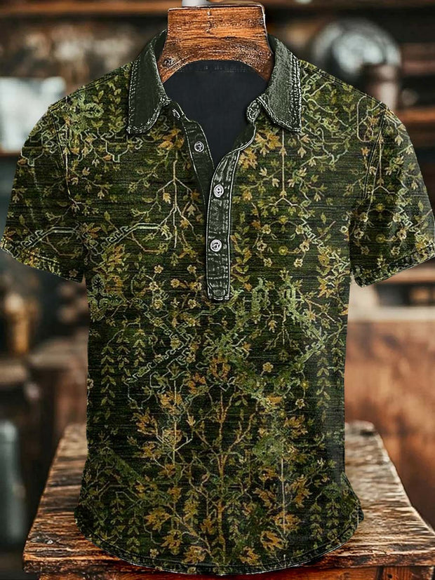 Vintage Floral Print Casual Short Sleeve Polo Shirt