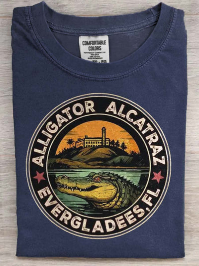 Florida Everglades Funny Gator Print Casual Short Sleeve T-Shirt