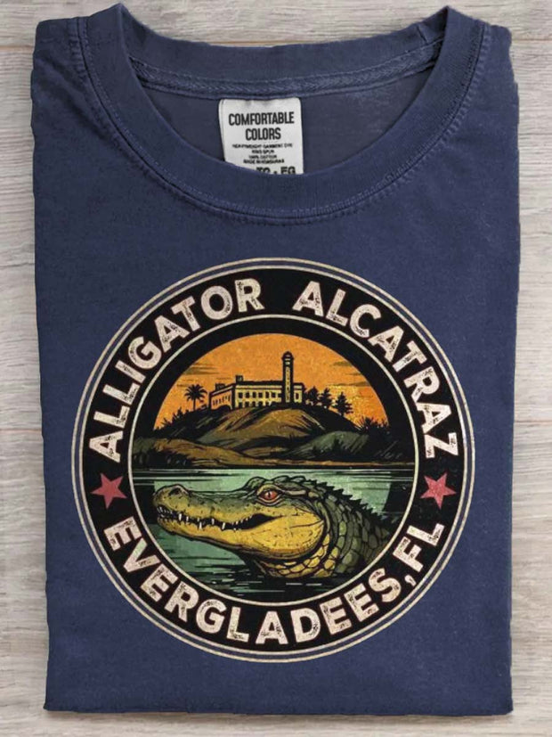 Florida Everglades Funny Gator Print Casual Short Sleeve T-Shirt