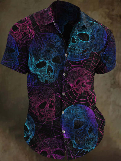 Colorful Skull Print Casual Short Sleeve Shirt