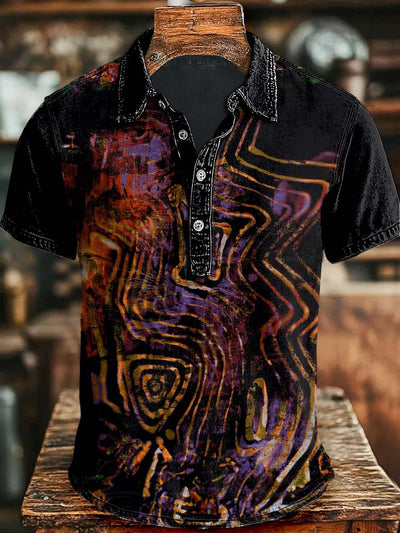 Abstract Line Print Casual Short Sleeve Polo Shirt