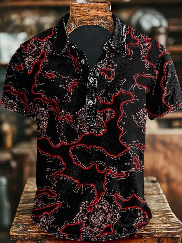 Vintage Floral Print Casual Short Sleeve Polo Shirt