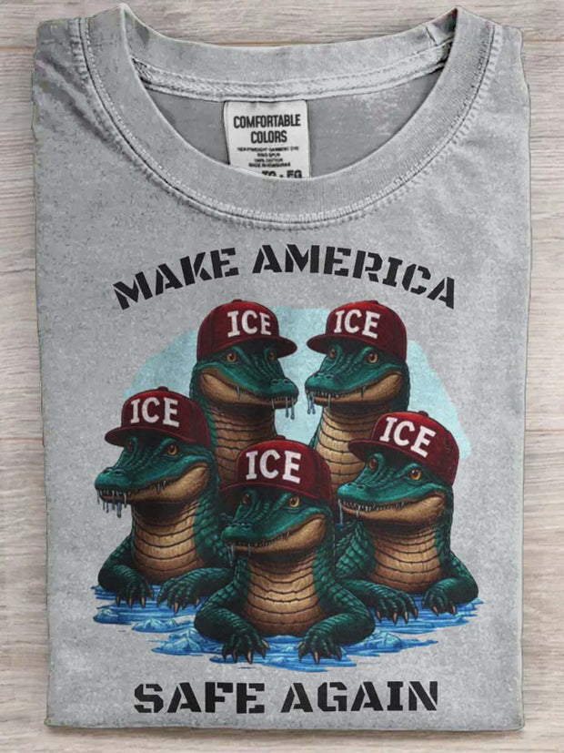 ICE Crocodile Alcatraz Print Casual Short Sleeve T-Shirt