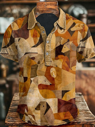 Vintage Abstract Animal Print Casual Short Sleeve Polo Shirt