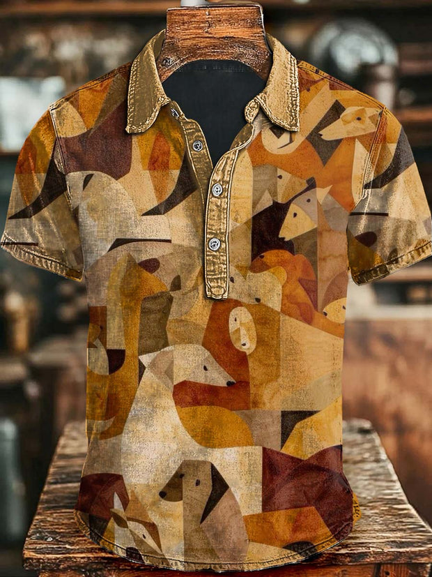 Vintage Abstract Animal Print Casual Short Sleeve Polo Shirt