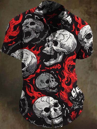 Flaming Skull Print Casual Short Sleeve Shirt