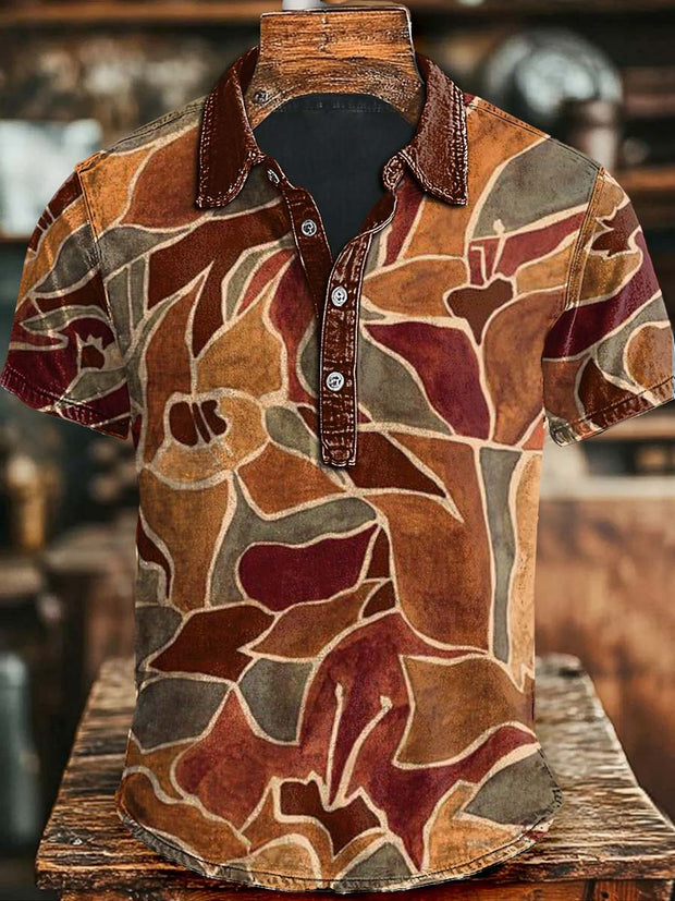 Vintage Abstract Animal Texture Print Casual Short Sleeve Polo Shirt