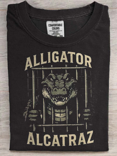 Crocodile Alcatraz Prison Print Casual Short Sleeve T-Shirt