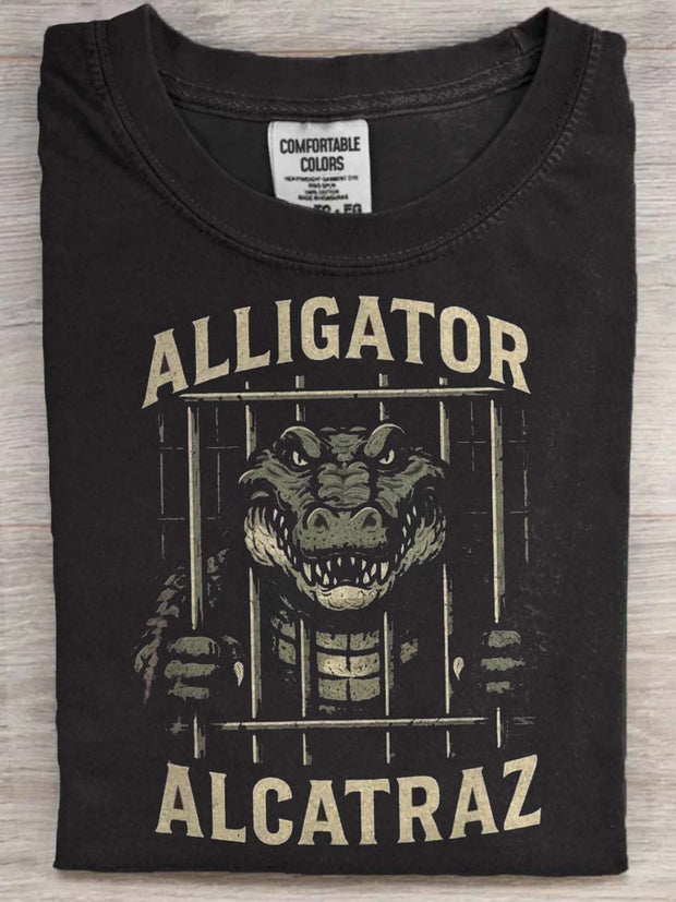 Crocodile Alcatraz Prison Print Casual Short Sleeve T-Shirt