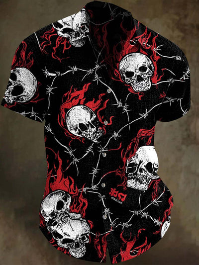 Flaming Skull Print Casual Short Sleeve Shirt