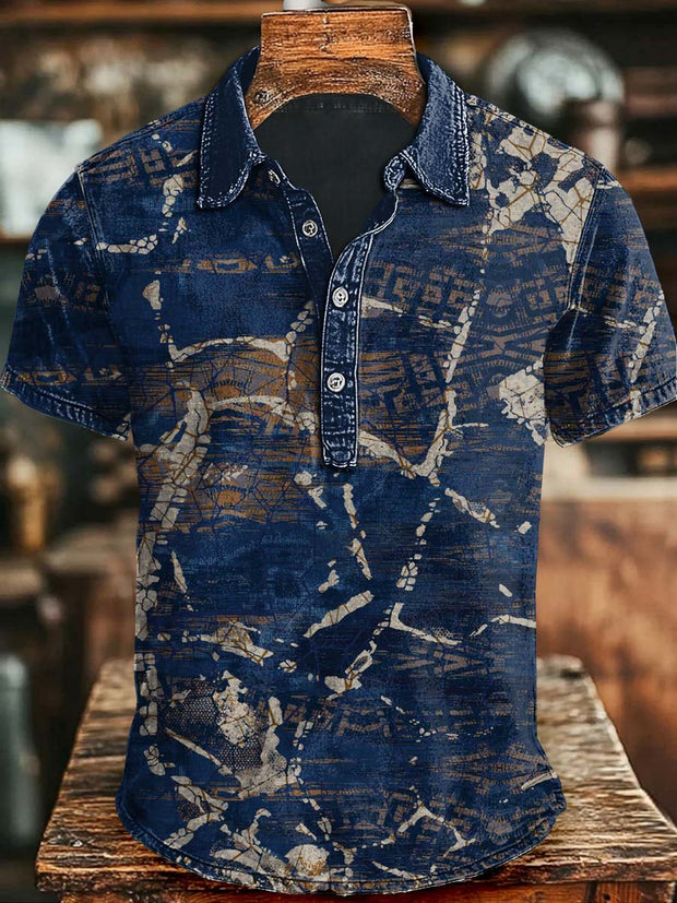 Irregular Art Splicing Printed Casual Short Sleeve Polo Shirt