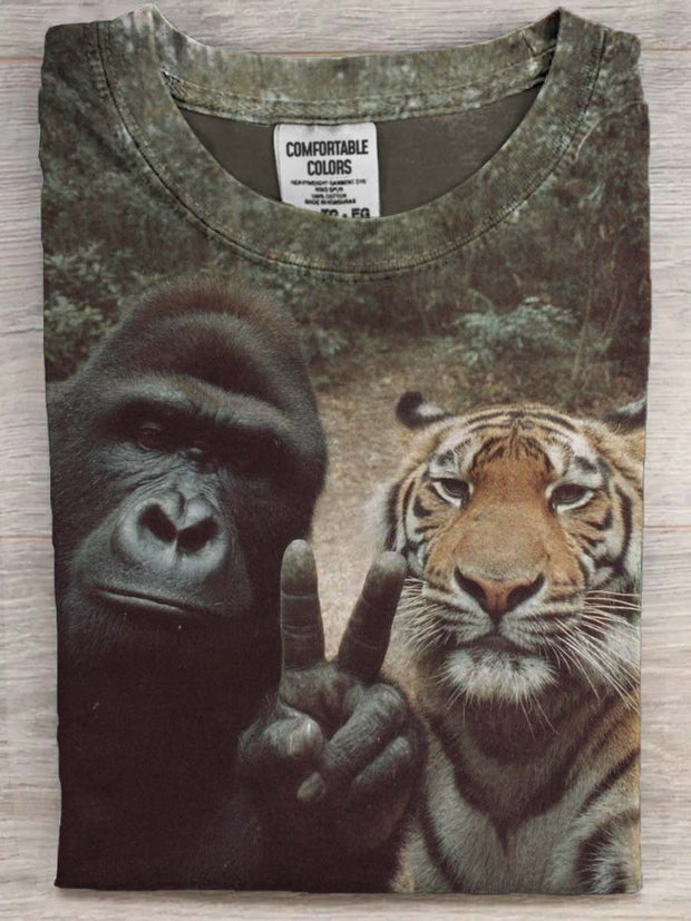 Funny Orangutan Tiger Printed Casual Short Sleeve T-Shirt