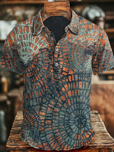 Abstract Circle Print Casual Short Sleeve Polo Shirt