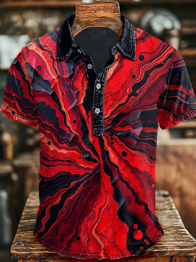 Abstract Crackle Print Casual Short Sleeve Polo Shirt