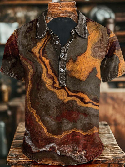 Desert Art Textured Print Casual Short Sleeve Polo Shirt