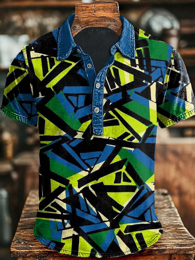 Irregular Art Geometric Print Casual Short Sleeve Polo Shirt