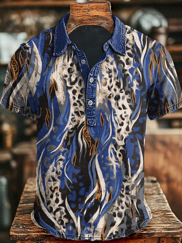 Abstract Animal Texture Print Casual Short Sleeve Polo Shirt