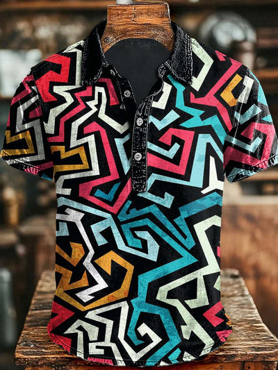 Irregular Art Geometric Print Casual Short Sleeve Polo Shirt