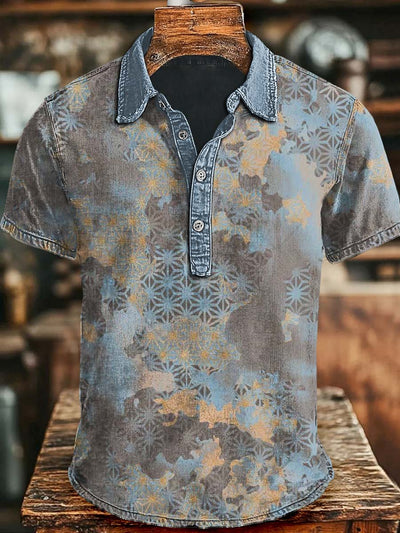 Vintage Floral Print Casual Short Sleeve Polo Shirt