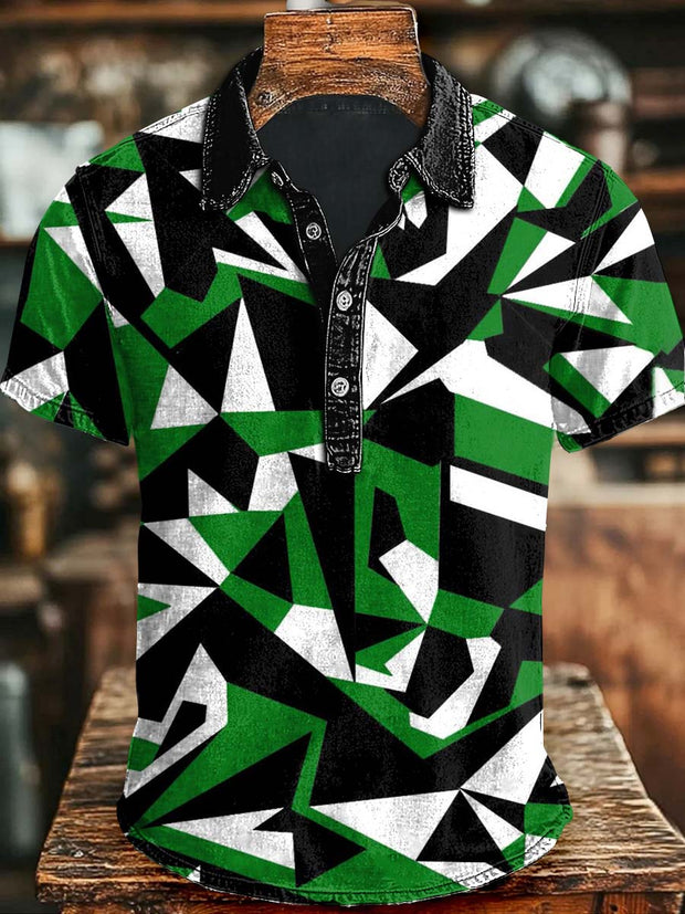 Irregular Art Geometric Print Casual Short Sleeve Polo Shirt