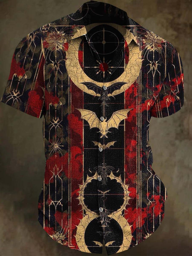 Halloween Vintage Bat Print Casual Short Sleeve Shirt