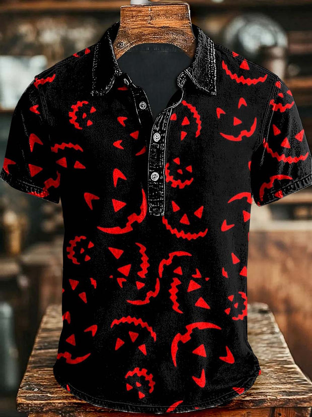 Halloween Scary Smiley Print Casual Short Sleeve Polo Shirt