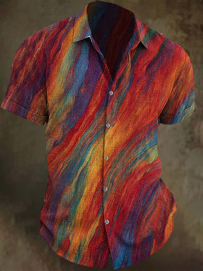 Colorful Wave Print Casual Short Sleeve Shirt
