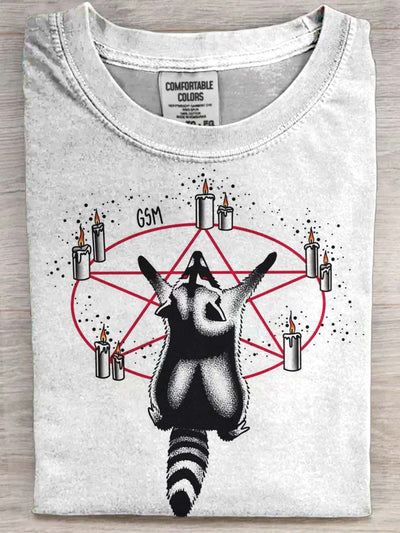 Halloween Raccoon Print Casual Short Sleeve T-Shirt