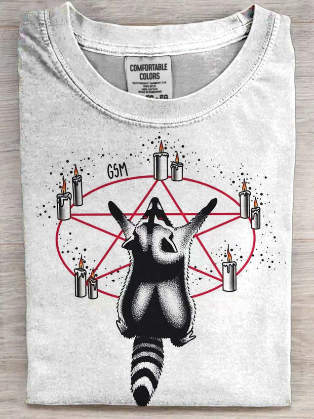 Halloween Raccoon Print Casual Short Sleeve T-Shirt