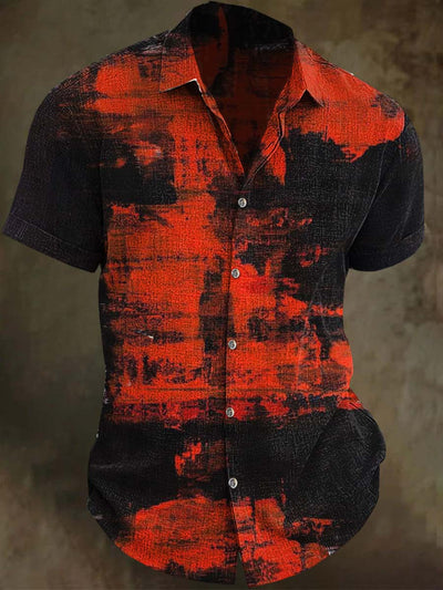 Abstract Color Block Art Print Casual Short Sleeve Shirt