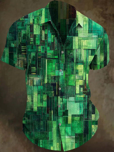Irregular Square Print Casual Short Sleeve Shirt