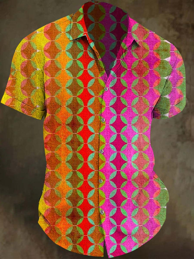 Abstract Vintage Gradient Art Print Casual Short Sleeve Shirt