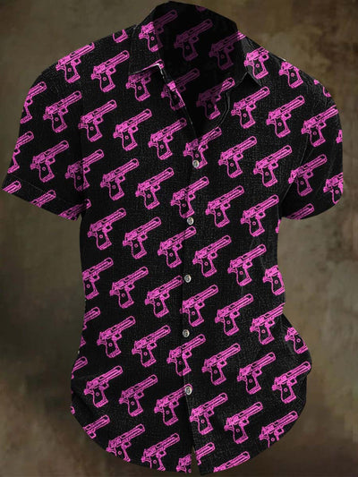 Abstract Pistol Square Print Casual Short Sleeve Shirt