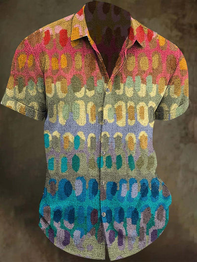 Abstract Vintage Gradient Art Print Casual Short Sleeve Shirt