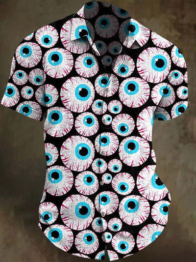 Halloween Scary Eyeball Print Casual Short Sleeve Shirt