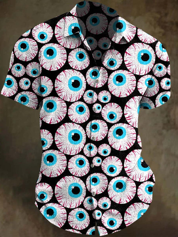 Halloween Scary Eyeball Print Casual Short Sleeve Shirt