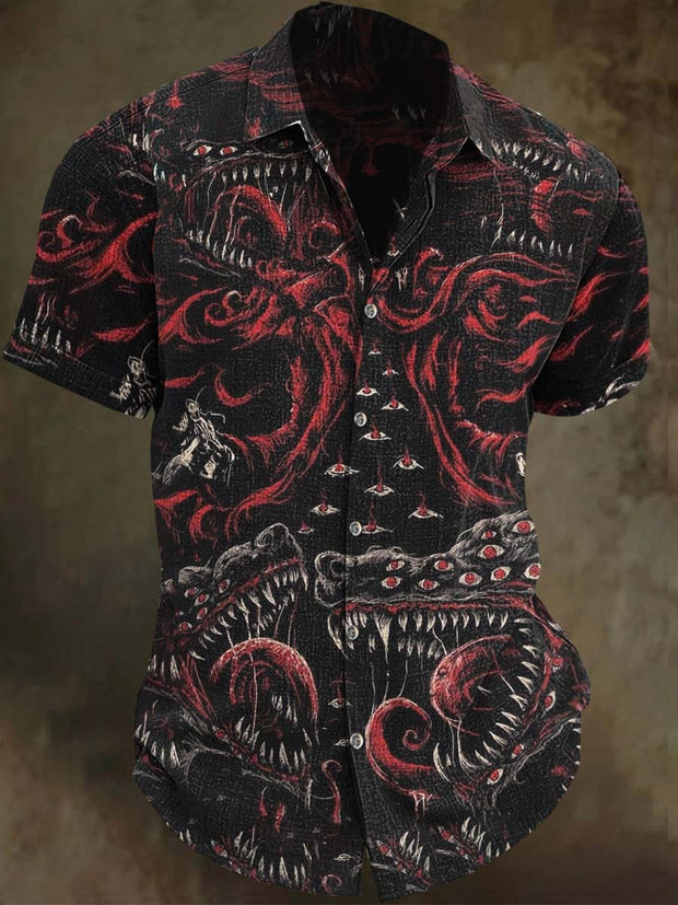 Halloween Scary Monster Print Casual Short Sleeve Shirt
