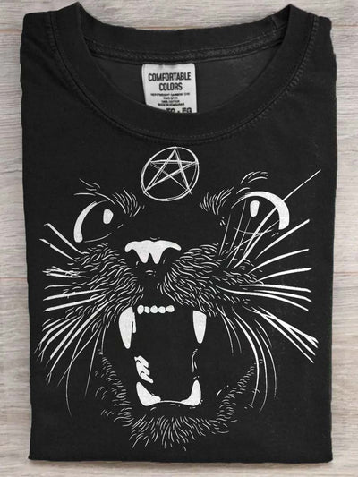 Halloween Cat Print Casual Short Sleeve T-Shirt