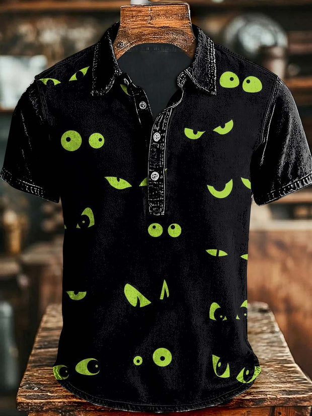 Halloween Skull Print Casual Short Sleeve Polo Shirt