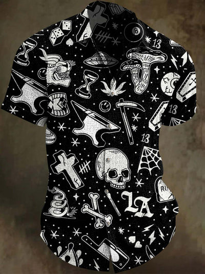Halloween Skull Print Casual Short Sleeve Shirt