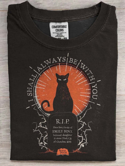 Halloween Cat Print Casual Short Sleeve T-Shirt