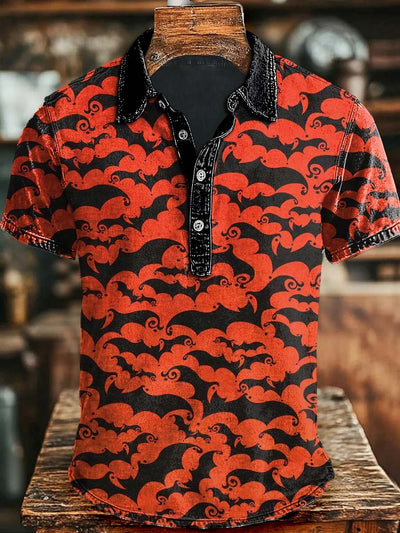 Halloween Bat Print Casual Short Sleeve Polo Shirt