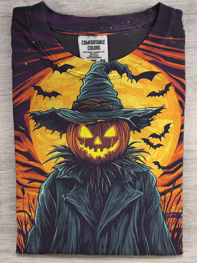 Halloween Pumpkin Man Print Casual Short Sleeve T-Shirt