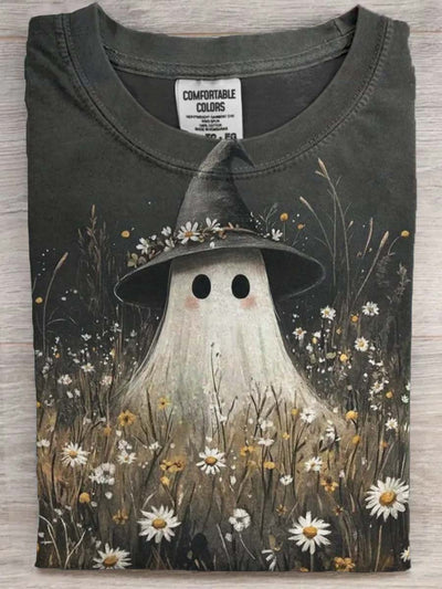 Halloween Cute Ghost Print Casual Short Sleeve T-Shirt