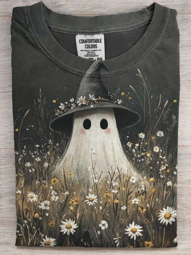Halloween Cute Ghost Print Casual Short Sleeve T-Shirt