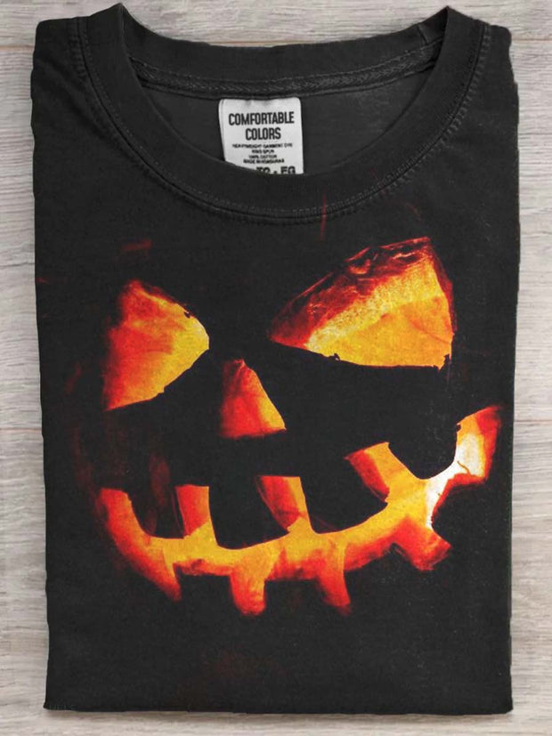 Halloween Pumpkin Man Print Casual Short Sleeve T-Shirt