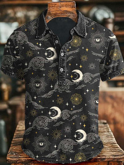 Moon Lucky Clouds Printing Casual Short Sleeve Polo Shirt