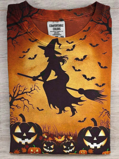 Halloween Witch Print Casual Short Sleeve T-Shirt