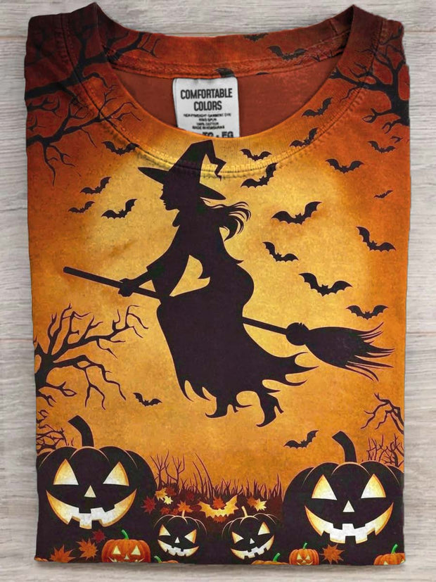 Halloween Witch Print Casual Short Sleeve T-Shirt