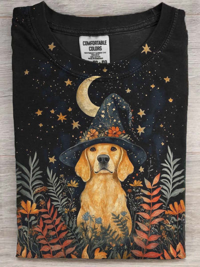 Halloween Wizard Dog Print Casual Short Sleeve T-Shirt